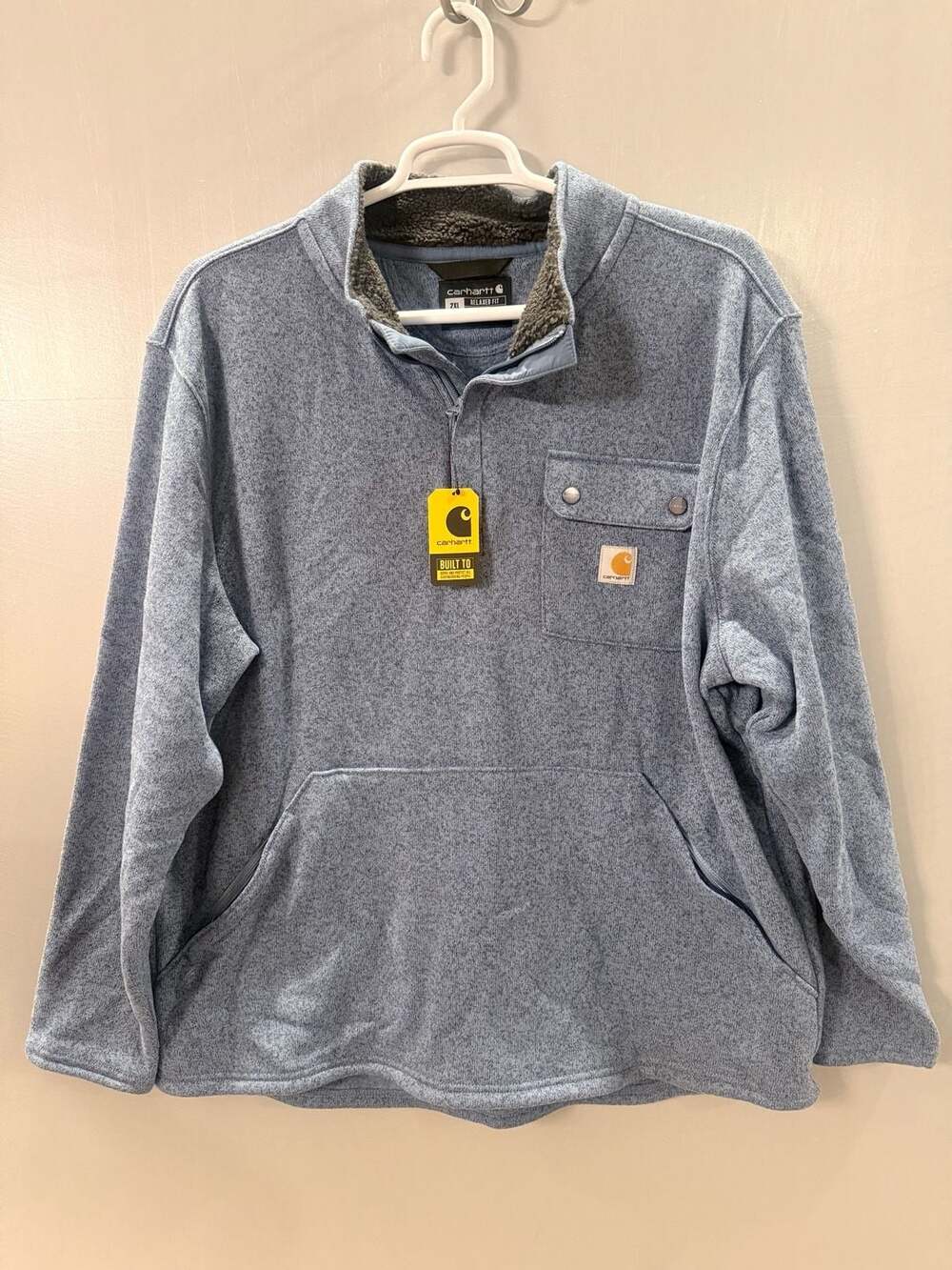 Carhartt Men’s 2XL Wayland Fleece Pullover Quarter Zip Sherpa Lined Blue NWT
